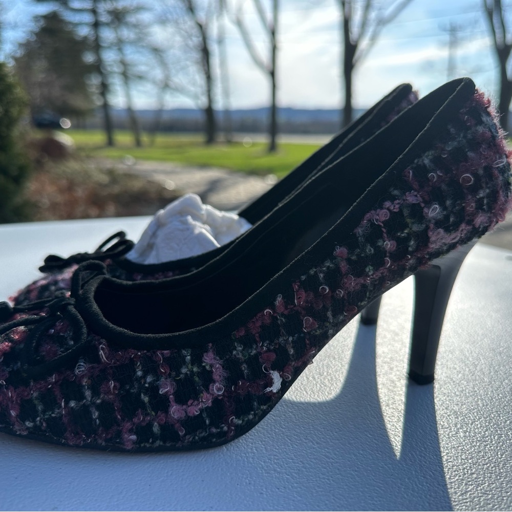 Cami NYC Black and Pink Tweed Heels